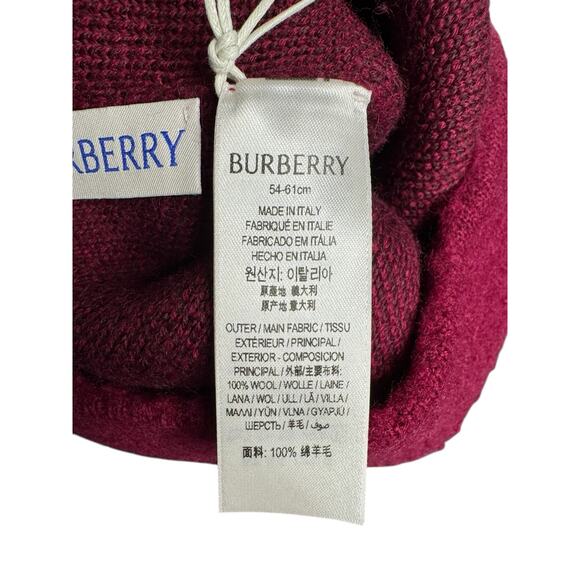 Burberry NWT Intarsia-Knit Logo Argyle Checked Beanie in Plum - Picture 4 of 10